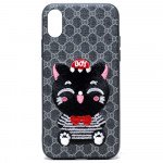 Wholesale iPhone X (Ten) Design Cloth Stitch Hybrid Case (Gray Kitten Cat)